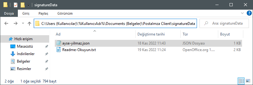 Client bilgi dosyası klasörü