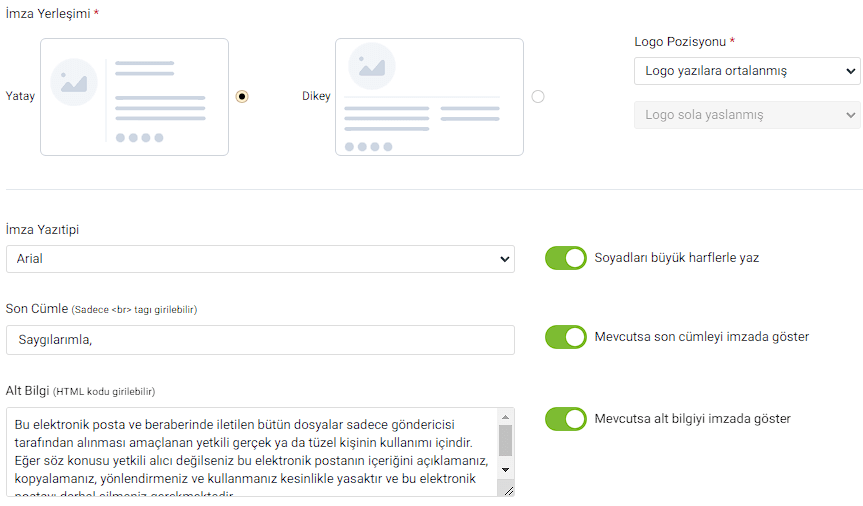 Add/Edit Corporation page, signature settings